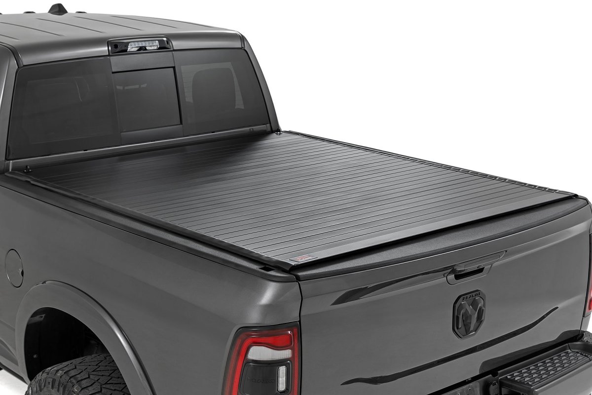 Ram 1500 Classic Hard Roll Up Bed Cover - Rough Country - Flush, Low-Profile Design - Matte Black - '19-'24